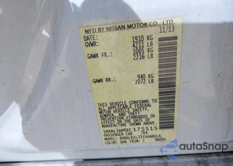 2014 Nissan Altima 2.5 S z USA, uszkodzony, nr VIN 1N4AL3AP0EC175515